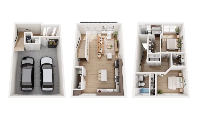 Traverse - 2 bedroom floor plan layout with 2.5 bathrooms and 1279 square feet