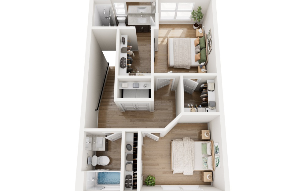 Traverse - 2 bedroom floor plan layout with 2.5 bathrooms and 1279 square feet (Floor 3)