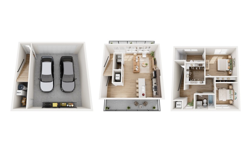 Ridge - 2 bedroom floor plan layout with 2.5 bathrooms and 1272 square feet