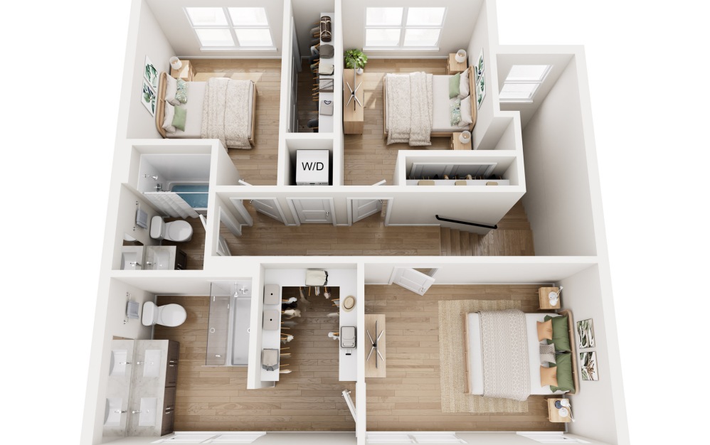 Overlook - 3 bedroom floor plan layout with 2.5 bathrooms and 1708 square feet (Floor 3)