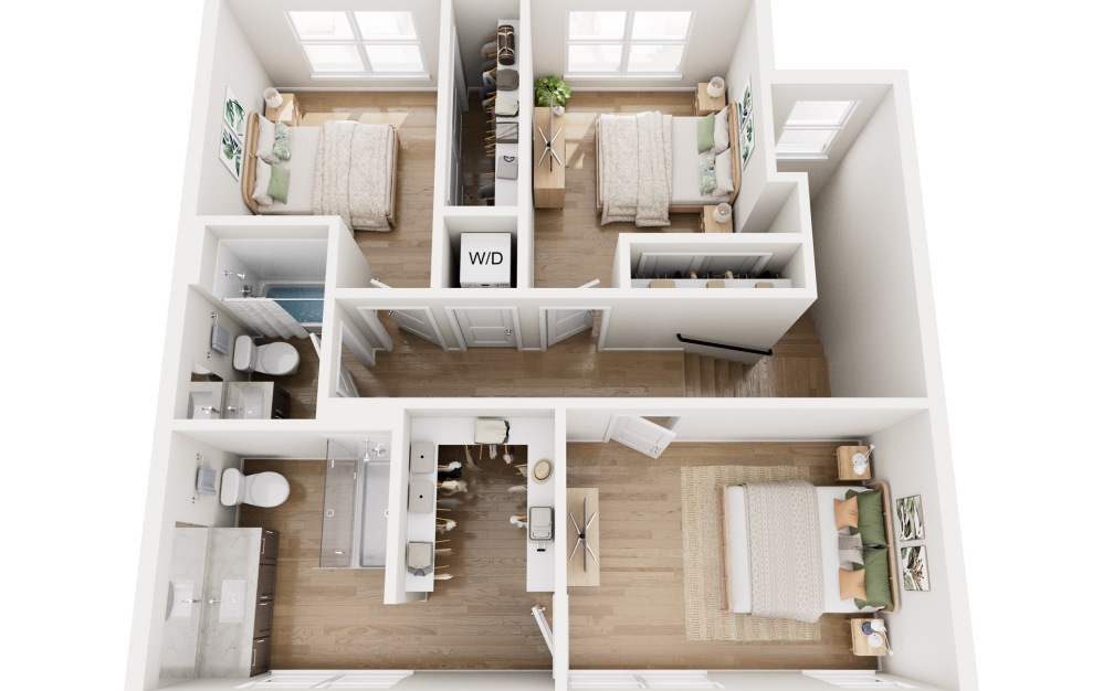 Overlook - 3 bedroom floor plan layout with 2.5 bathrooms and 1690 square feet (Floor 3)
