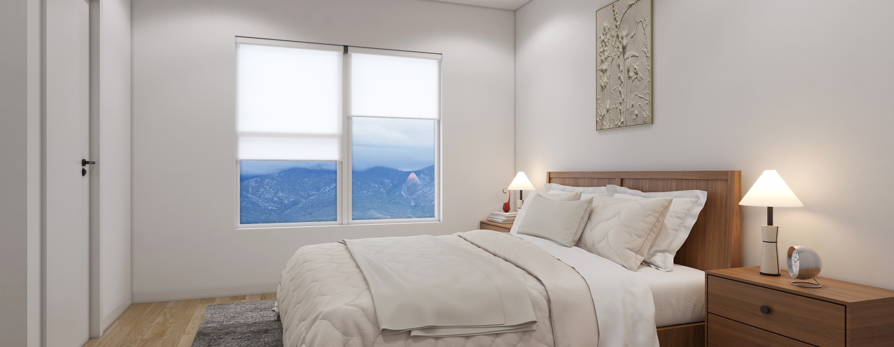 a bedroom with a window